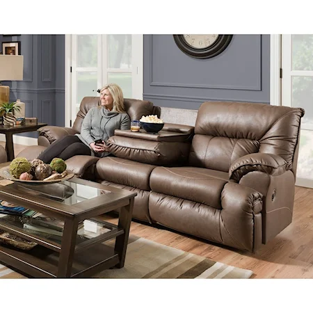 Casual Reclining Sofa with Drop Down Table